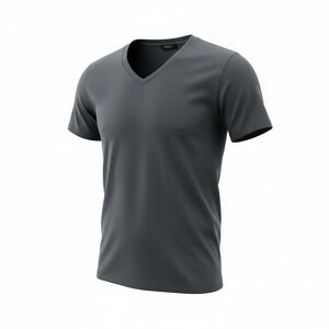 Theory Men Shirt Charcoal Gray L Claey Plaito Silk Cotton V-Neck Minimalist